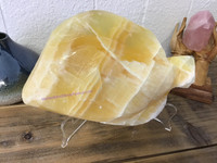 3 lbs 15 oz Large Orange Calcite Carved Fish with Clear Stand Display Decor Holistic