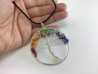 Tree of Life Chakra 3in pendant wire wrapped necklace chakra jewelry energy crys