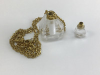 Mini clear crystal quartz perfume bottle necklace jewelry gold colored chain