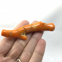 Dyed Orange Coral Branch Bead Pendant 83mm 181108 Drilled Hole Jewelry