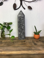 MeldedMind Map Stone Picasso Jasper 15 inch Obelisk MMM2007-208 Black White Grey