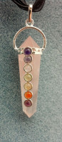 MeldedMind One (1) Double Terminated Rose Quartz Pendant w/ Chakra Stones