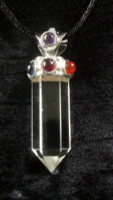 One (1) Quartz Crystal Pendant with Chakra Stones Metaphysical Info Card&Bag