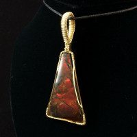 Wire Wrapped Ammolite Pendant 161001 Hand Crafted by Artist Fred Tunderman