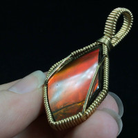 Wire Wrapped Ammolite Pendant 161003 Hand Crafted by Artist Fred Tunderman