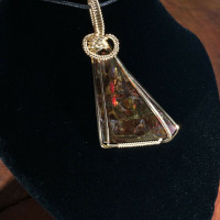 Wire Wrapped Ammolite Pendant 161006 Hand Crafted by Artist Fred Tunderman