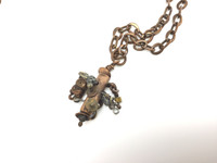 Copper Colored Steampunk Necklace Antique Jewelry Key Chain Cat Charm