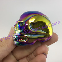 MeldedMind Titanium Aura Coated Quartz Carved Skull 42mm Display Decor Rainbow E