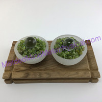 MeldedMind One (1) Healing & Cleansing Peridot Chips in Mini Selenite Bowl 010