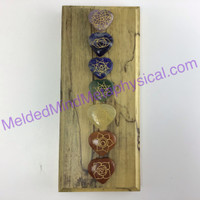 MeldedMind One (1) 7 Engraved Chakra Symbols Set on Heart Stones Holistic Palm 649