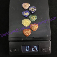 MeldedMind One (1) 7 Engraved Chakra Symbols Set on Heart Stones Holistic Palm 649