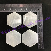MeldedMind 2.5in Satin Spar Selenite Hexagon Slab Clear White Cleansing Table