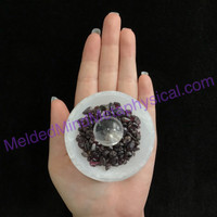 MeldedMind One (1) Garnet Chips & Clear Quartz Sphere in Spar Selenite Bowl 975