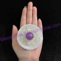 MeldedMind One (1) Clear Quartz Chips & Amethyst Sphere in Spar Selenite Bowl 98