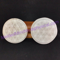 MeldedMind Satin Spar Selenite Disc with Flower of Life Carving 4in Décor 970