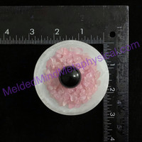 MeldedMind One (1) Rose Quartz Chips & Black Obsidian Sphere in Spar Selenite Bo