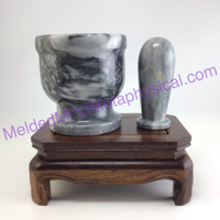 MeldedMind 4in Grey Gray Marble Mortar & Pestle Herb Grinding Holistic Cook 101