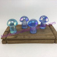 MeldedMind One (1) Aqua Aura Quartz Mushroom Blue Crystal 1.5in Pink Toadstool 1