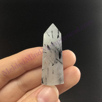 MeldedMind Tourmalinated Quartz Obelisk 1.54in Natural Black & White Crystal 014