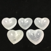 MeldedMind (1) Satin Spar Selenite Heart Bowl up to 3" Natural White Crystal 088