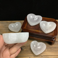 MeldedMind (1) Satin Spar Selenite Heart Bowl up to 3" Natural White Crystal 088