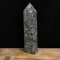 MeldedMind Larvikite Obelisk Point 11.50in Natural Black Crystal Blue Pearl 158