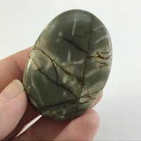 MeldedMind Natural River Jasper Palm Smooth Worry Stone 2in Grey Brown Green 069