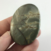 MeldedMind Natural River Jasper Palm Smooth Worry Stone 2in Grey Brown Green 069