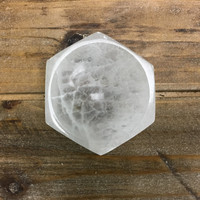 MeldedMind (1) Satin Spar Selenite Hexagon Bowl 2.75in Natural White Crystal 086