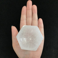 MeldedMind (1) Satin Spar Selenite Hexagon Bowl 2.75in Natural White Crystal 086