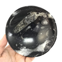 MeldedMind Orthoceras Bowl with Clear Quartz Tumbles Natural Black Stone 288