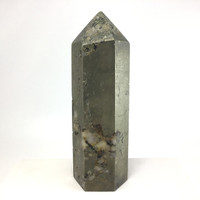 MeldedMind Natural Pyrite Obelisk Point Tower 6.25in Natural Gray Crystal 202