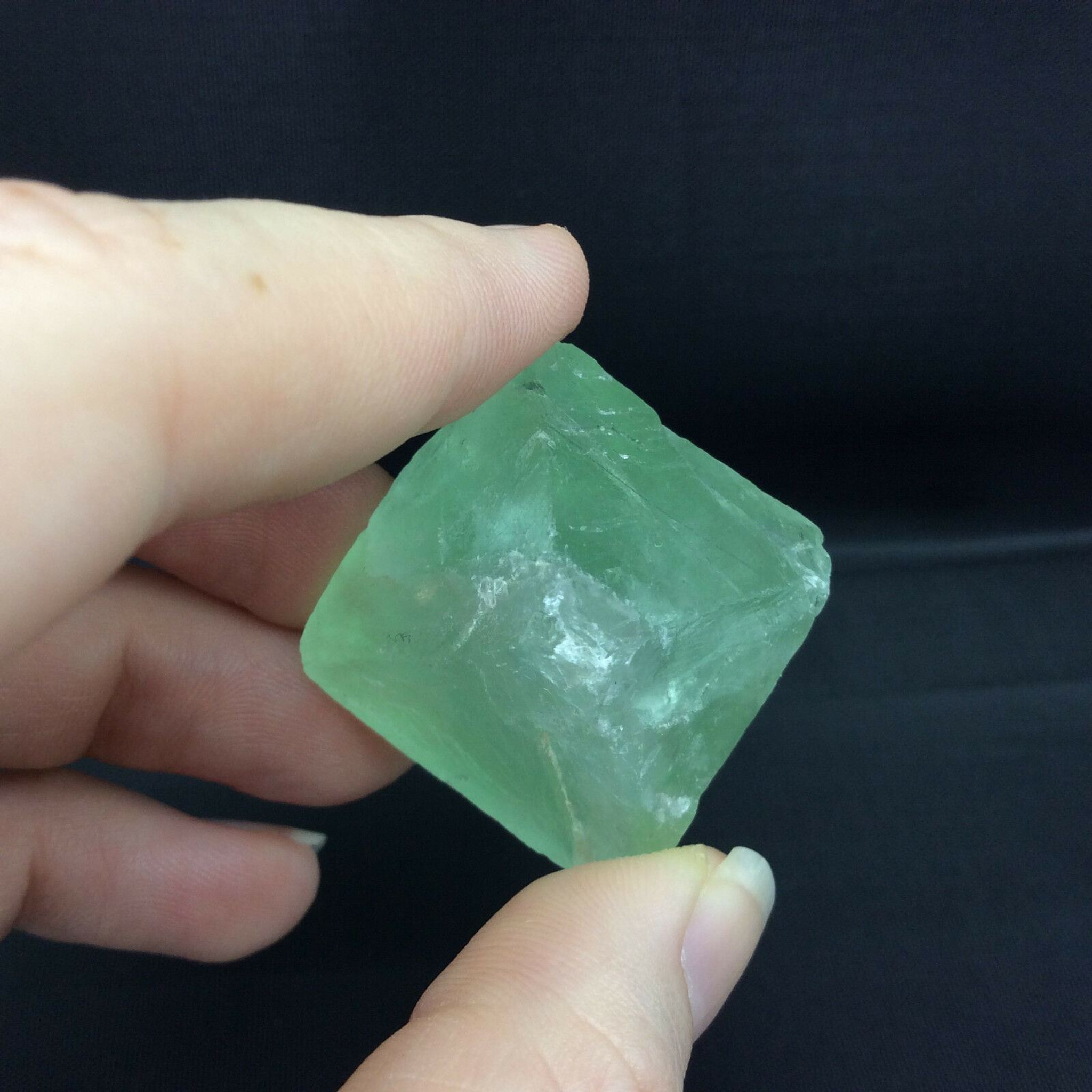 Rough Green Fluorite Cleavage Octahedron 36mm #12 Fluorspar