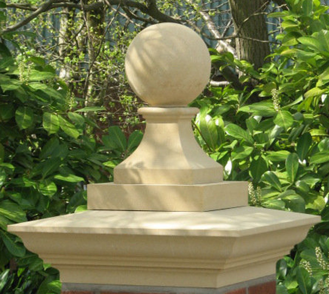 Custom pyramidal peaked pier. pillar or column cap with ball finial.