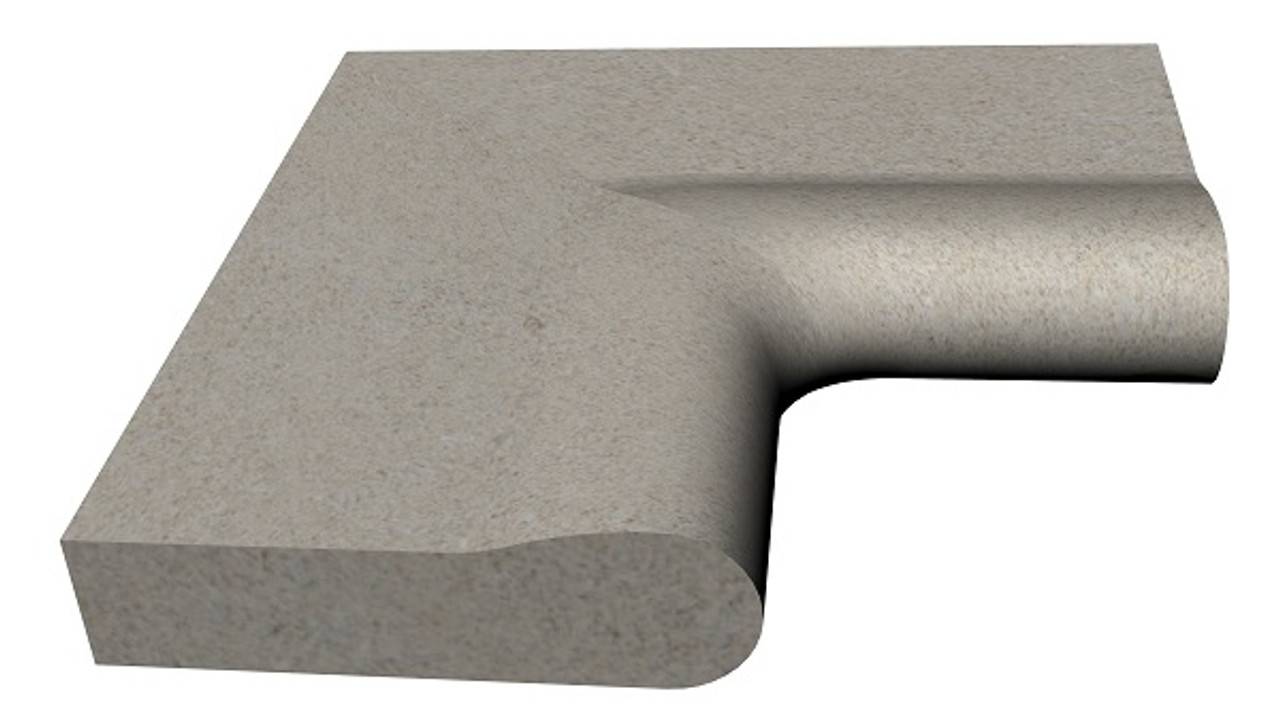 Raised bull nose corner coping available in custom proportions, dimensions and various natural stone colors.