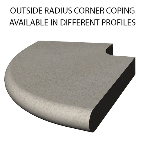 Example of limestone outside radius corner swimming pool or spa coping with bull nose edge. Available in limestone, bluestone, sandstone, granite, marble, travertine, made in USA, shipped nationwide. Example of limestone outside radius corner swimming pool or spa coping with bull nose edge. Available in limestone, bluestone, sandstone, granite, marble, travertine, made in USA, shipped nationwide.