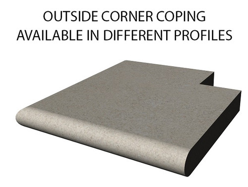Example of limestone outside corner swimming pool or spa coping with bull nose edge. Available in limestone, bluestone, sandstone, granite, marble, travertine, made in USA, shipped nationwide. Example of limestone outside corner swimming pool or spa coping with bull nose edge. Available in limestone, bluestone, sandstone, granite, marble, travertine, made in USA, shipped nationwide.