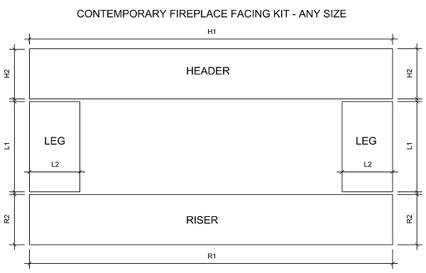 Contemporary wide fireplace facing kit