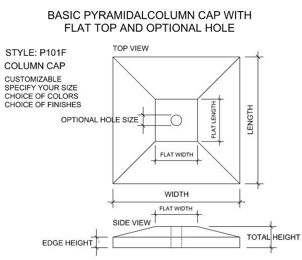 Pyramidal Column Cap with flat top; pier cap; pillar cap; post cap.