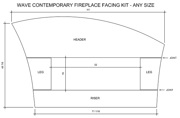 Contemporary Wave Style fireplace facing kit