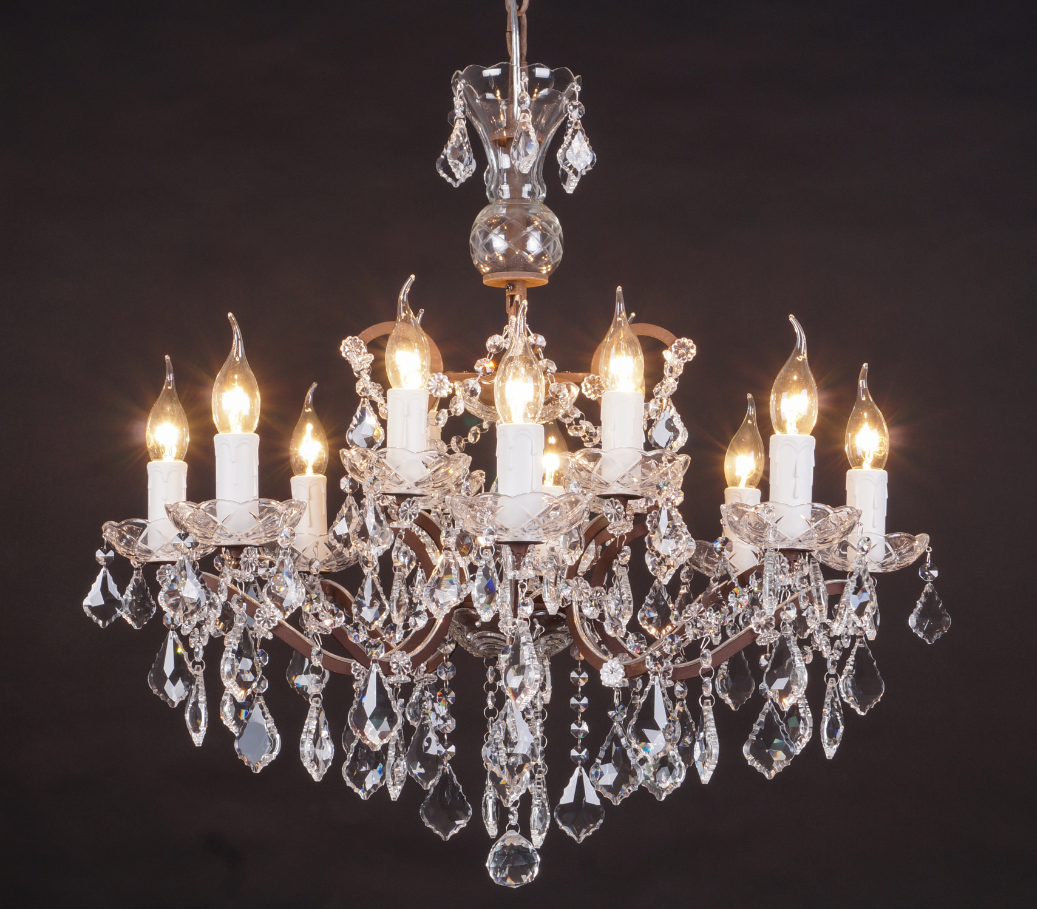 19th C. Rococo Iron Crystal Chandelier Lighting, D 25