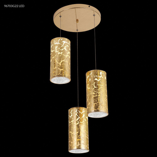 3  Light, Gold Leaf Chandelier