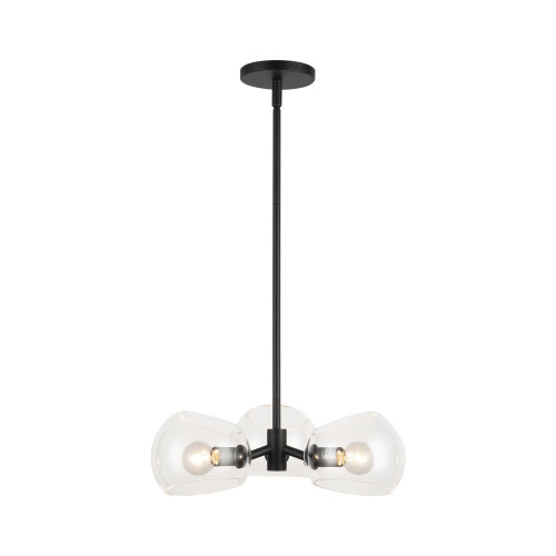 Willow 16-in Clear Glass/Matte Black 3 Lights Pendant