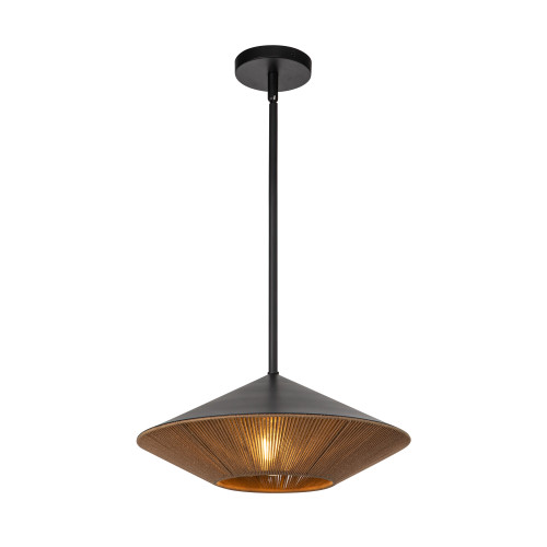Daphne 15-in Matte Black/Brown Cotton Rope 1 Light Pendant