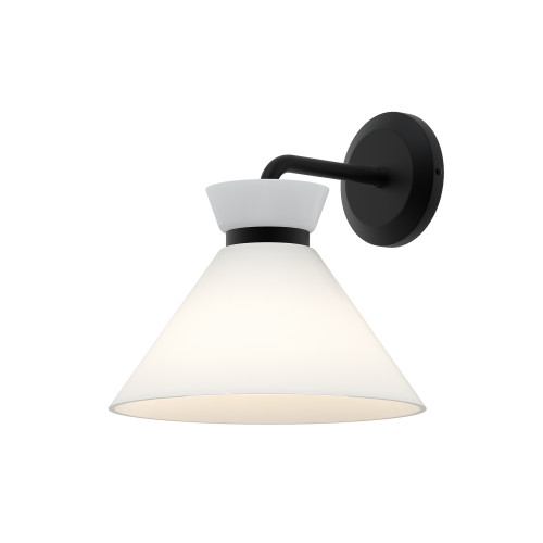 Halston 8-in Glossy Opal Glass/Matte Black 1 Light Wall/Vanity