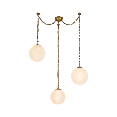 Petra 3 Light Vintage Brass dimmable LED Chandelier - Vintage Brass/Cloud Glass