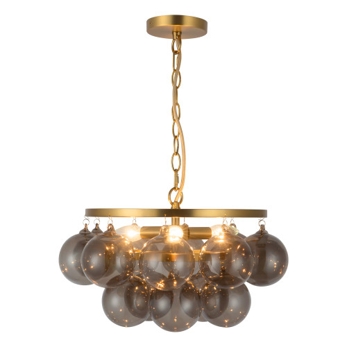 Faye 18-in Matte Black Chandelier with Clear Ribbed Glass - Brushed Gold/Smoked Glass