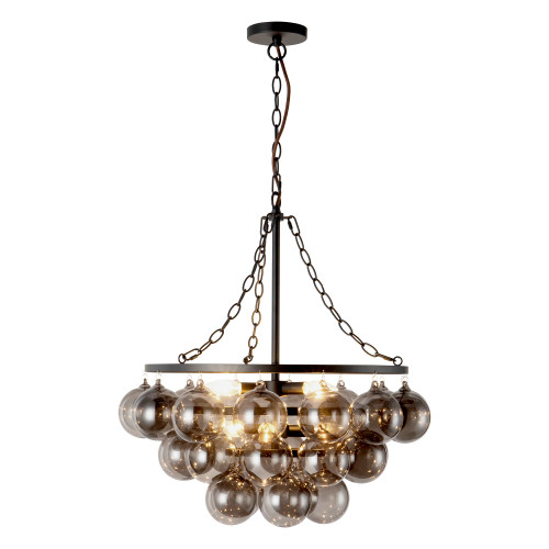 Faye 24-in Matte Black Chandelier with Clear Ribbed Glass - Matte Black/Smoked Solid Glass