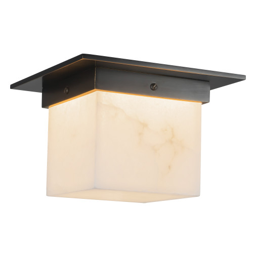 Mineral 8-in (6-in Height) Patina Brass Square Flush Mount with Opal Glass - Urban Bronze/Alabaster