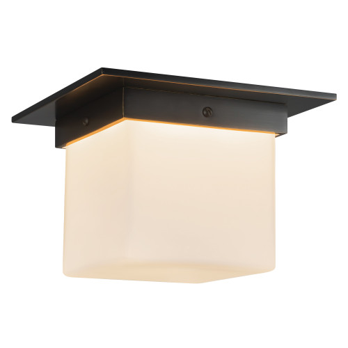 Mineral 8-in (6-in Height) Patina Brass Square Flush Mount with Opal Glass - Urban Bronze/Matte Opal Glass
